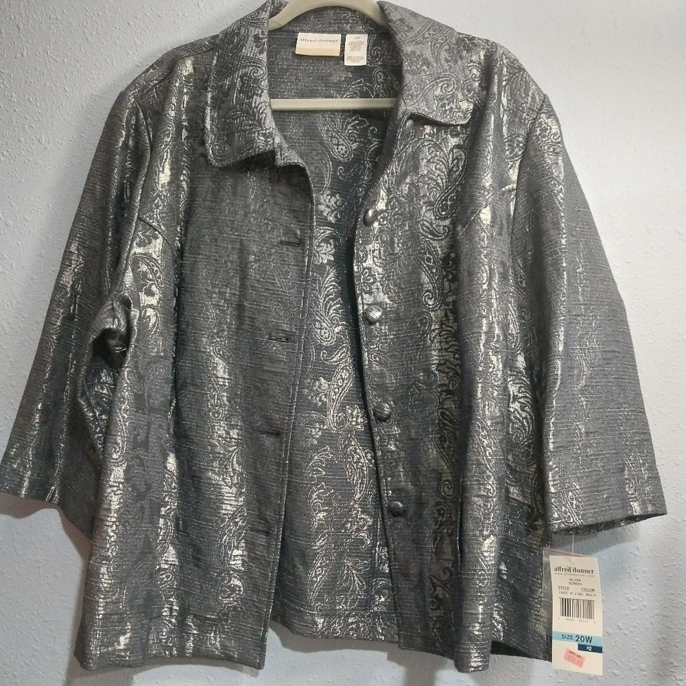 Silver Paisley Button-Up Jacket NWT 20W ALFRED DUNNER